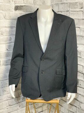Strellson Blazer Virgin Wool Pinstripe Sport Coat Jacket EU 54 US 44R Black Navy